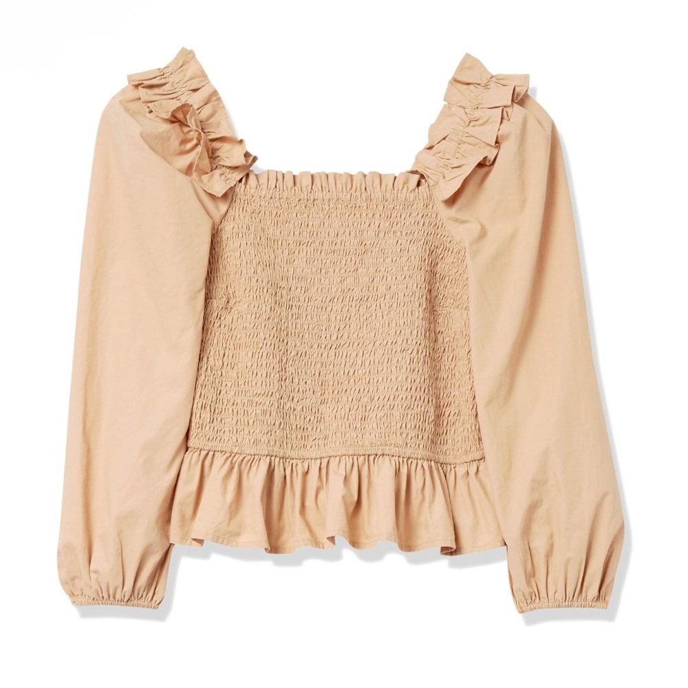 NWT The Drop Tan Marisol Ruffled Smocked Top Size M - Picture 3 of 4